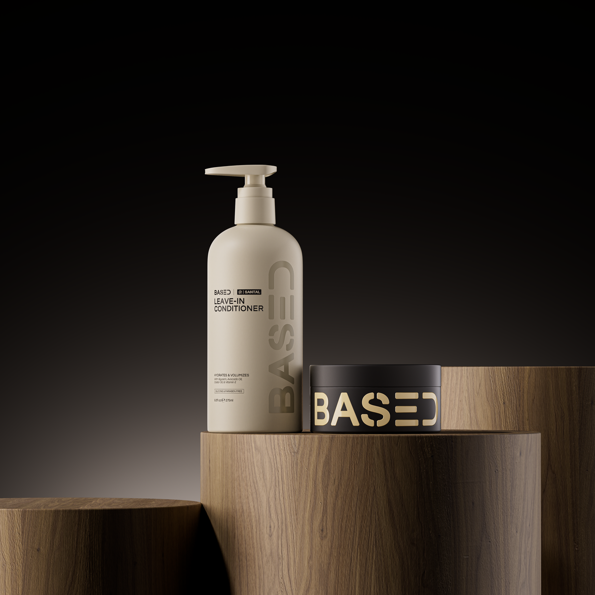 BASED Style & Hydration Duo on wooden plinths