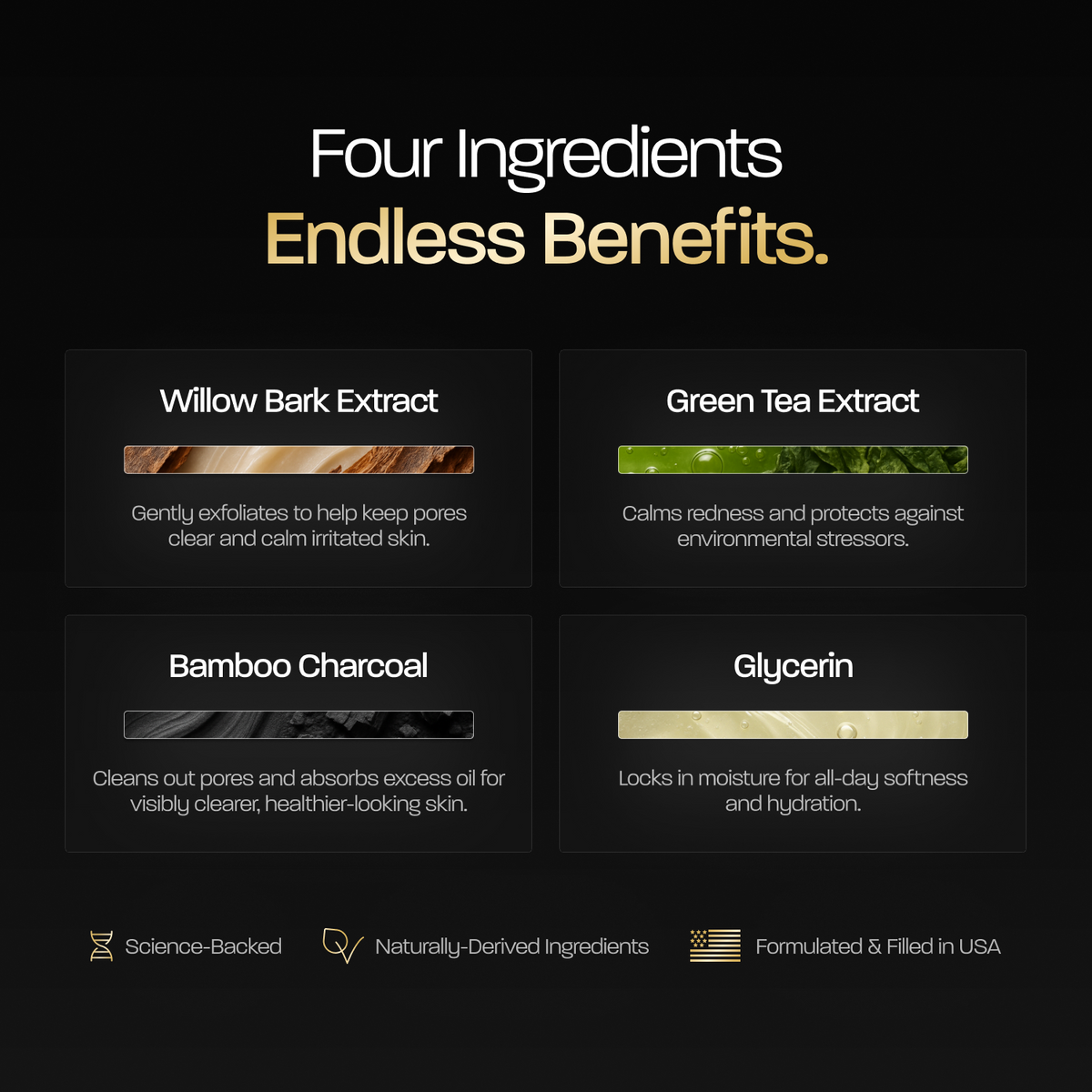 BASED Daily Facial Cleanser key ingredients: willow bark, green tea, bamboo charcoal, and glycerin
