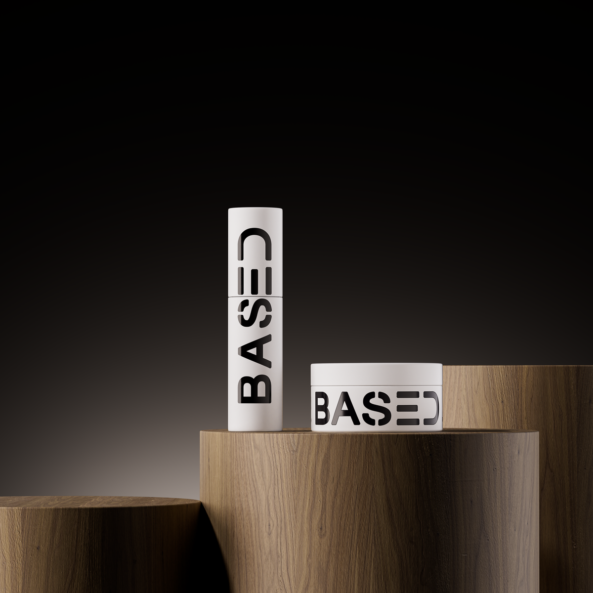 BASED Matte Texture Duo on wooden plinths
