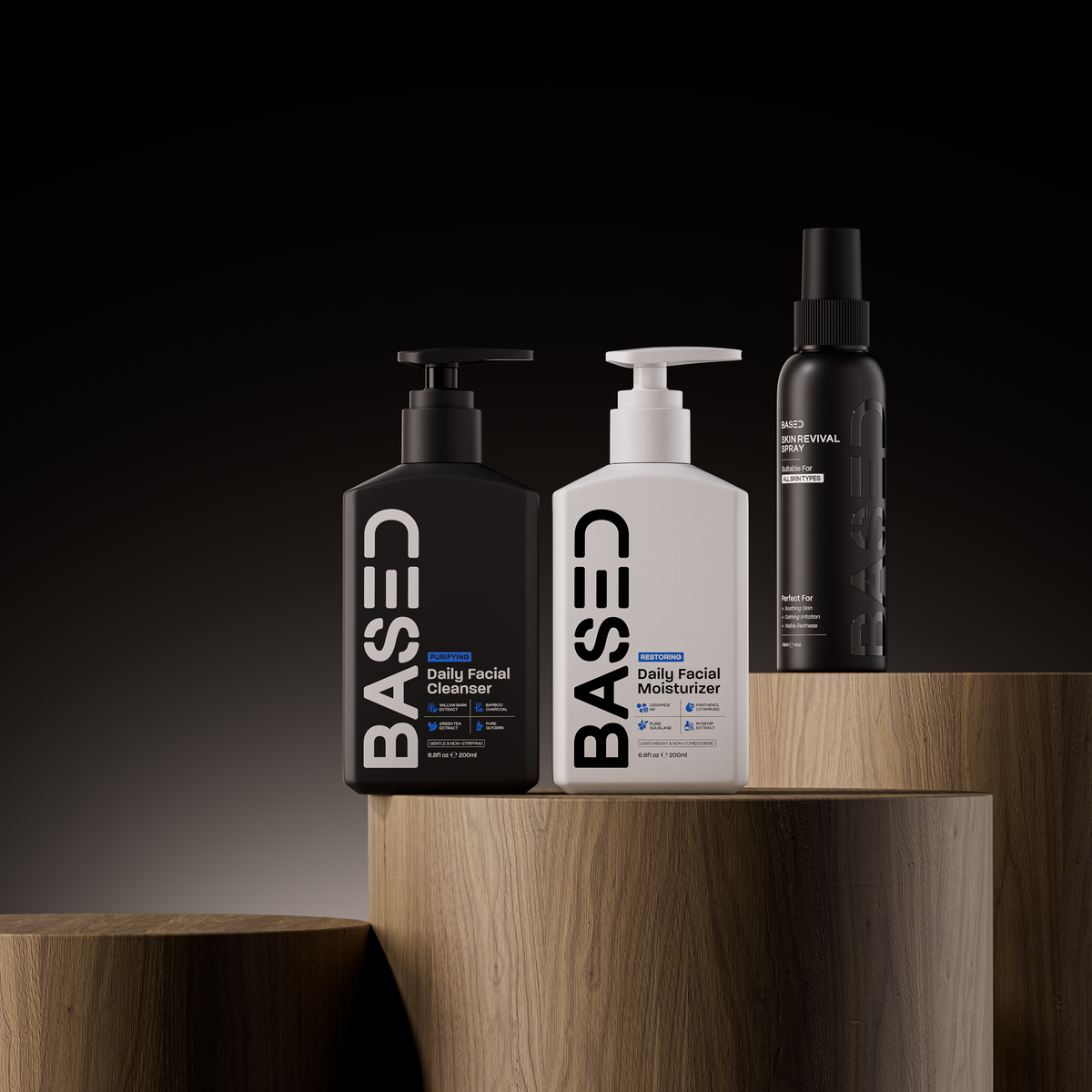 BASED Refreshing Trio on wooden plinths